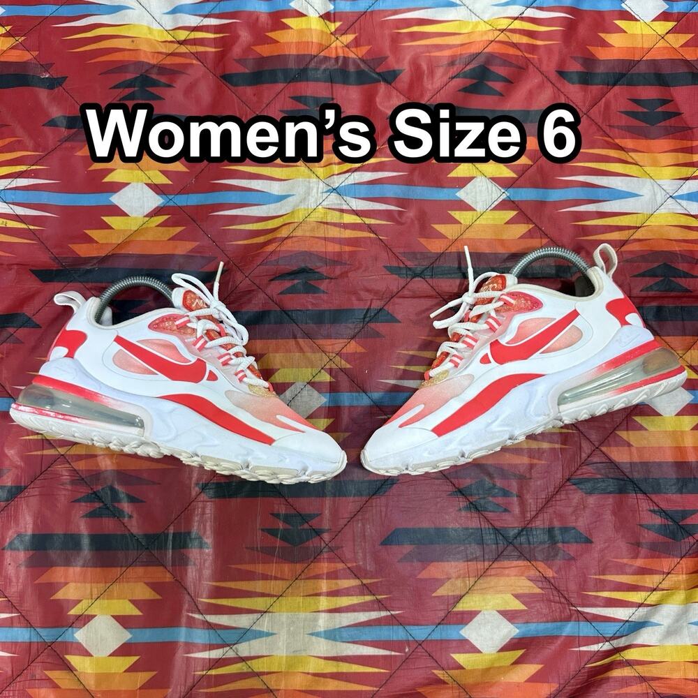 Nike Air Max 270 React Shoes Womens Size 6 White Red Running Sneakers BV3387-100